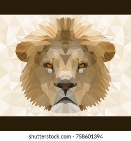 Abstract polygonal lion head. Modern low poly lion portrait pattern background for design t shirt, veterinary clinic poster, gift card, bag print, art workshop advertising etc.