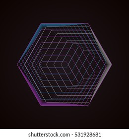 Abstract polygonal logo isolated on black. Geometric design symbol, hexagonal geometry. Vector background made of hexagons.