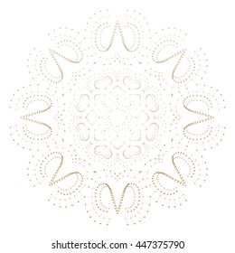 Abstract polygonal low poly backdrop with connecting dots and lines, golden mandala isolated on white background, connection structure. Digital or science vector.