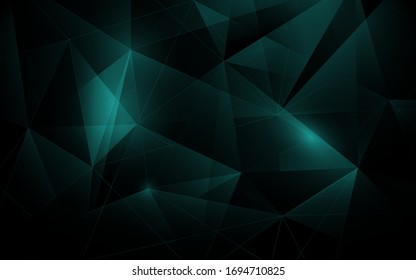 Abstract polygonal, low poly in dark green background. Matrix. Futuristic technology digital hi tech