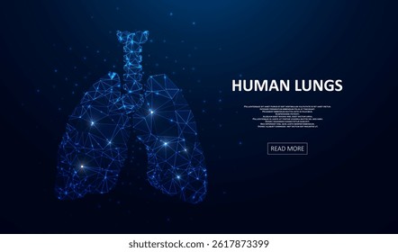 Abstract polygonal lungs. Glittering star dust lights. Polygonal futuristic style. Graphic concept for your design