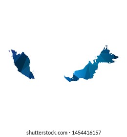 Abstract polygonal Malaysia map. Vector low poly color blue map geometric shape texture. Vector illustration.