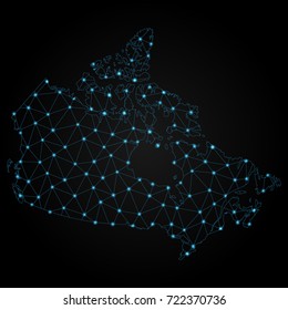 Abstract polygonal map of Canada with glowing dots and lines, Social communications background
