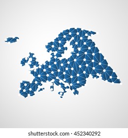 Abstract Polygonal Map of Europe with Digital Network Connections - Minimal Modern Style Technology Background, Creative Design Illustration Template