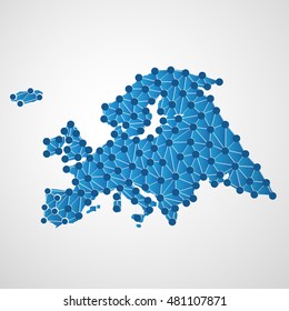 Abstrakte Karte Europas mit digitalen Netzanschlüssen - minimaler Hintergrund moderner Stiltechnik, Vorlage für kreatives Design