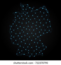 Abstract polygonal map of Germany with glowing dots and lines, Social communications background
