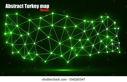 Abstract polygonal map Turkey with glowing dots and lines, network connections, vector illustration, eps 10