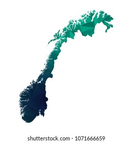 Abstract Polygonal Map - Vector illustration Low Poly Colorful map of Norway on white background. Vector illustration eps10.