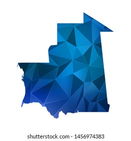 Abstract polygonal Mauritania map. Vector low poly color blue map geometric shape texture. Vector illustration.
