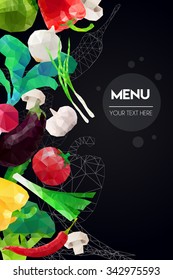 Abstract polygonal Menu template. Geometric triangle design. Colorful vector vegetables illustration