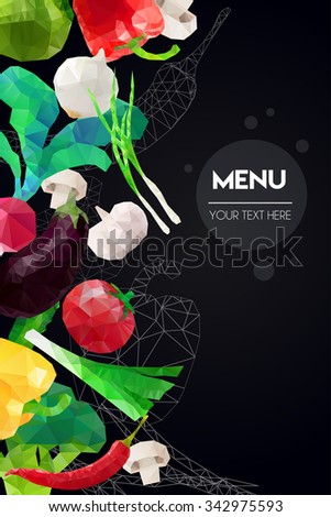 Abstract polygonal Menu template. Geometric triangle design. Colorful vector vegetables illustration