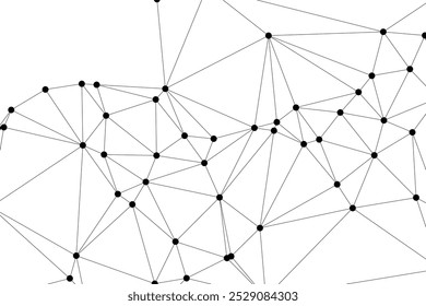 Malha poligonal abstrata com nós pretos e linhas finas, criando um padrão de rede geométrica minimalista