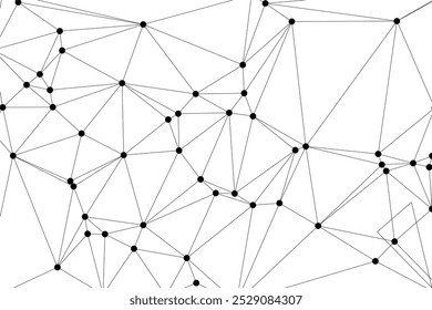 Abstraktes polygonales Netz mit schwarzen Knoten und dünnen Linien, das ein minimalistisches geometrisches Netzwerkmuster erzeugt