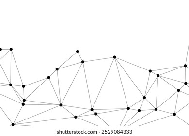 Malha poligonal abstrata com nós pretos e linhas finas, criando um padrão de rede geométrica minimalista