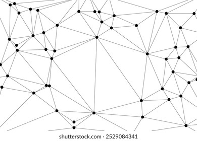 Abstract Polygonal Mesh with Black Nodes and Thin Lines, Creating a Minimalist Geometric Network Pattern