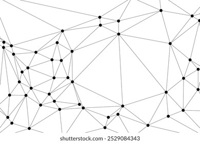 Malha poligonal abstrata com nós pretos e linhas finas, criando um padrão de rede geométrica minimalista