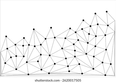 Malha poligonal abstrata com nós pretos e linhas finas, criando um padrão de rede geométrica minimalista