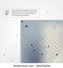 Abstract polygonal molecule design with connecting dots lines and halftone background.