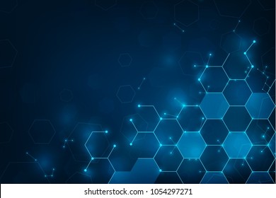 Abstract Polygonal - Molecules technology with polygonal shapes on dark blue background. Illustration Vector design digital technology concept.