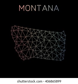 Abstract polygonal Montana network map design with wired lines and dots. Vector illustration of Montana's network connections.