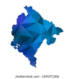 Abstract polygonal Montenegro map. Vector low poly blue color map geometric shape texture. Vector illustration.