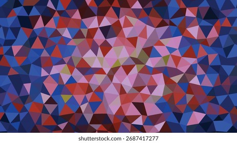 Fundo de mosaico poligonal abstrato com triângulos vermelho e rosa azuis para desenhos digitais