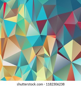 Abstract polygonal mosaic background consisting of triangles of different sizes and colors. Vector illustration in low poly style. Modern geometrical backdrop. Crumpled colorful surface.