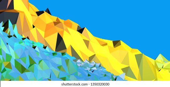 Abstract polygonal mountain diagonal walk path line with blue sky space background