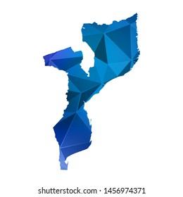 Abstract polygonal Mozambique map. Vector low poly color blue map geometric shape texture. Vector illustration.
