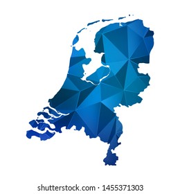 Abstract polygonal Netherlands map. Vector low poly blue color map geometric shape texture. Vector illustration.