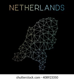 Abstract polygonal Netherlands network map design. Map of Netherlands network connections. Vector illustration.