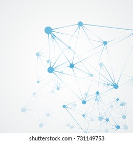 Abstract polygonal network shapes with connecting dots and lines. Science and technology background.