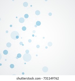 Abstract polygonal network shapes with connecting dots and lines. Science and technology background.