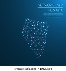 Abstract polygonal Nevada network map design with glowing dots and lines. Map of Nevada networks. Vector illustration.