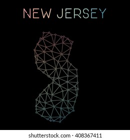 Abstract polygonal New Jersey network map design with wired lines and dots. Map of New Jersey network connections. Vector illustration.