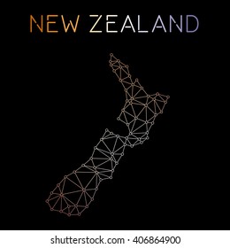 Abstract polygonal New Zealand network map design. Map of New Zealand network connections. Vector illustration.