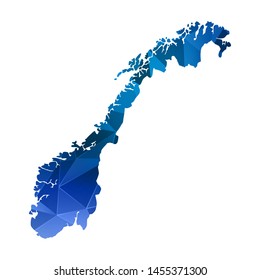 Abstract polygonal Norway map. Vector low poly blue color map geometric shape texture. Vector illustration.