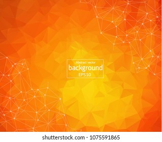 Abstract polygonal Orange background with connected dots and lines, connection structure, futuristic hud background, vector illustration