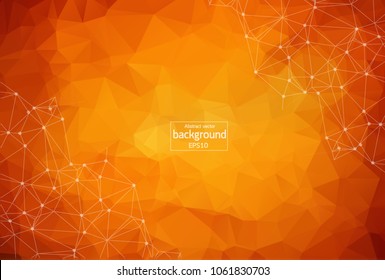 Abstract polygonal orange red low poly background with connecting dots and lines. Connection structure. Vector science background. Polygonal vector background. Futuristic HUD background.