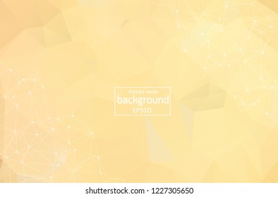 Abstract polygonal orange yellow low poly background with connecting dots and lines. Connection structure. Vector science background. Polygonal vector background.  