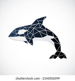 Abstraktes polygonales Orca-Delphin-Design. Tödliche Walsilhouette im geometrischen Stil. Vektorsymbol.
