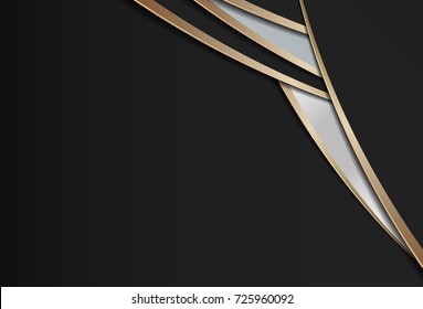 Abstract polygonal overlap dimension modern luxury dark background and gold metal border texture cover layout template with copy space. Material design concept. Trendy banner or poster design business