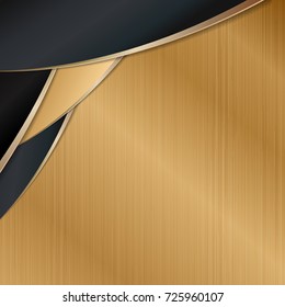 Abstract polygonal overlap dimension modern luxury dark background and gold metal border texture cover layout template with copy space. Material design concept. Trendy banner or poster design business