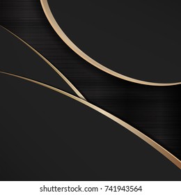 Abstract polygonal overlap dimension modern luxury dark background and gold metal border texture cover layout template with copy space. Material design concept. Trendy banner or poster design business