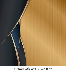 Abstract polygonal overlap dimension modern luxury dark background and gold metal border texture cover layout template with copy space. Material design concept. Trendy banner or poster design business