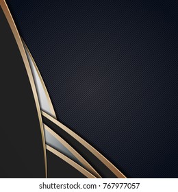 Abstract polygonal overlap dimension modern luxury dark background and gold metal border texture cover layout template with copy space. Material design concept. Trendy banner or poster design business