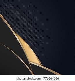 Abstract polygonal overlap dimension modern luxury dark background and gold metal border texture cover layout template with copy space. Material design concept. Trendy banner or poster design business