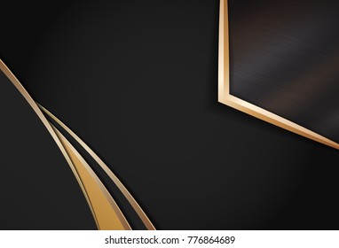 Abstract polygonal overlap dimension modern luxury dark background and gold metal border texture cover layout template with copy space. Material design concept. Trendy banner or poster design business
