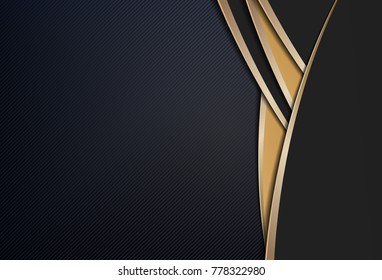 Abstract polygonal overlap dimension modern luxury dark background and gold metal border texture cover layout template with copy space. Material design concept. Trendy banner or poster design business