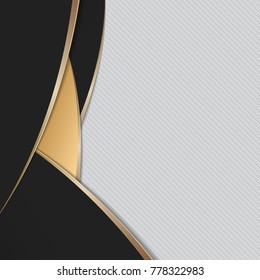 Abstract polygonal overlap dimension modern luxury dark background and gold metal border texture cover layout template with copy space. Material design concept. Trendy banner or poster design business